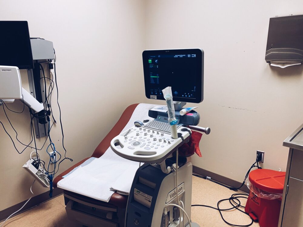 Exam room with ultrasound equipment