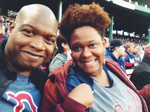 Monica and Lennie at a Red Sox game in Boston.